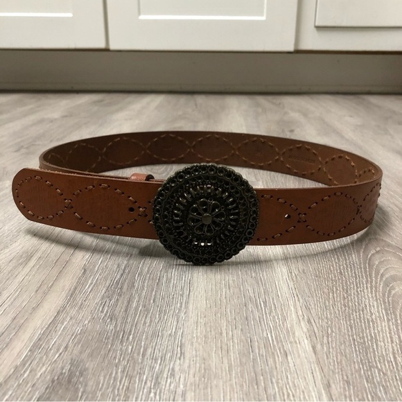 Fossil Vintage Wide Leather Belt with Circle Belt Brass Buckle Size Medium main image 8